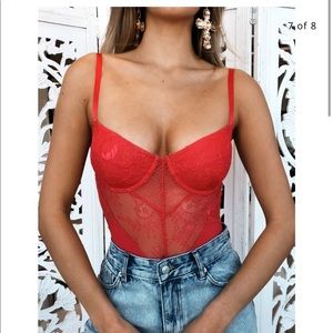 white fox red lace body suit
